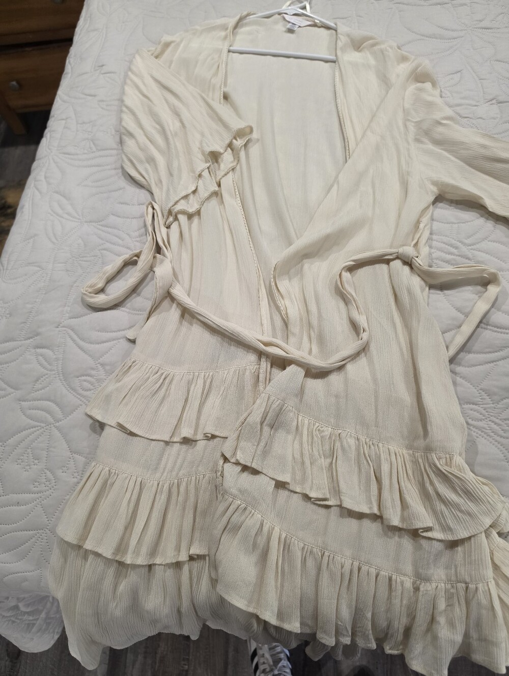 Light Cream Ruffle Wrap Dress